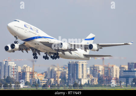 TEL AVIV, Israele - 24 Febbraio 2019: Boeing 747 di El-al in Ben-Gurion international airport. Foto Stock