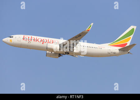 TEL AVIV, Israele - 24 Febbraio 2019: Boeing 737 Max di aria etiope a Ben-Gurion international airport. Foto Stock
