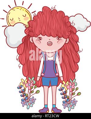 Bambina con sun kawaii caratteri Illustrazione Vettoriale