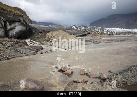 Gletscher, Gletscherzunge, Getscherfluß, Gletscherfluss, Skaftafellsjökull, Skaftafell National Park, Vatnajökull-Nationalpark, Südosten Isola Foto Stock