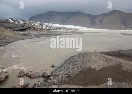 Gletscher, Gletscherzunge, Getscherfluß, Gletscherfluss, Skaftafellsjökull, Skaftafell National Park, Vatnajökull-Nationalpark, Südosten Isola Foto Stock