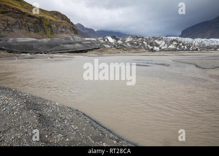 Gletscher, Gletscherzunge, Getscherfluß, Gletscherfluss, Skaftafellsjökull, Skaftafell National Park, Vatnajökull-Nationalpark, Südosten Isola Foto Stock