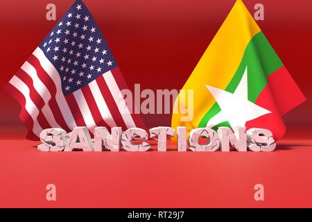 Western american le sanzioni contro il Myanmar. 3D'illustrazione. Foto Stock