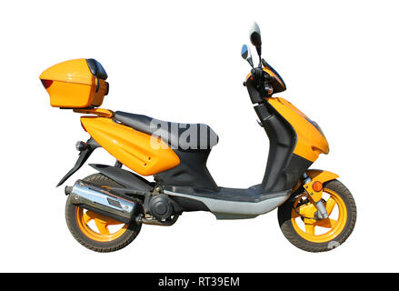 Scooter giallo isolato su sfondo bianco witn tracciato di ritaglio Foto Stock