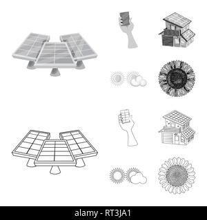 Generatore,mano,costruzione,cloud,girasole,l'elettricità,batteria,sunshine,blu,luce,riflesso,produzione,Casa,SKY,riscaldamento,cell,energie,azienda,luce del sole,moderno,meteo,vetro,l'estate,,termico caldo,l'ambiente,costruzione,impianto,station,eco,l'innovazione,technology,organic,natura,solare pannello,,l'energia,verde,alimentazione,sun,impostare,vettore,icona,immagine,isolato,raccolta,design,l'elemento,graphic,segno vettori vettore , Illustrazione Vettoriale