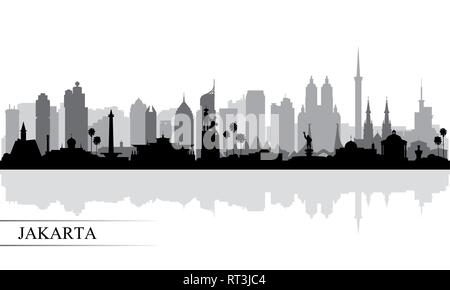Jakarta skyline della città sullo sfondo di silhouette, illustrazione vettoriale Illustrazione Vettoriale