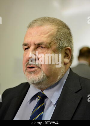 Kiev, Ucraina. 26 Febbraio, 2019. In Crimea ucraino Tatar politico Refat Chubarov durante il forum "fantastiche storie di Crimea' dedicato al quinto anniversario dell'occupazione militare della Crimea da parte della Russia. Credito: Aleksandr Gusev/Pacific Press/Alamy Live News Foto Stock