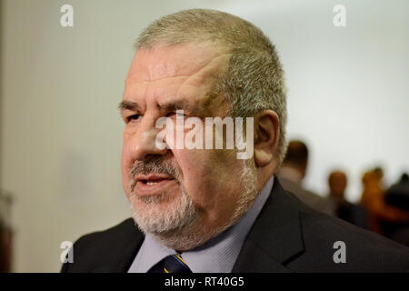 Kiev, Ucraina. 26 Febbraio, 2019. In Crimea ucraino Tatar politico Refat Chubarov durante il forum "fantastiche storie di Crimea' dedicato al quinto anniversario dell'occupazione militare della Crimea da parte della Russia. Credito: Aleksandr Gusev/Pacific Press/Alamy Live News Foto Stock