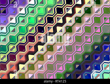 Verde, Blu, rosa, marrone, bianco e nero sfondo esagonale Foto Stock