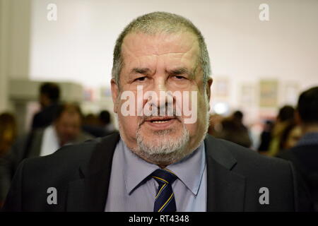 Kiev, Ucraina. 26 Febbraio, 2019. In Crimea ucraino Tatar politico Refat Chubarov durante il forum "fantastiche storie di Crimea' dedicato al quinto anniversario dell'occupazione militare della Crimea da parte della Russia. Credito: Aleksandr Gusev/Pacific Press/Alamy Live News Foto Stock