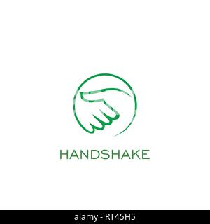 Il logo di handshake design, disegnati a mano stile, design del cerchio. Illustrazione Vettoriale