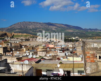 Vista su medina di Fez, Marocco Foto Stock