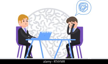 La psicoterapia, Psicoterapeuta colloqui con i pazienti, una persona con disturbi mentali, malattia mentale della psicologia umana Illustrazione Vettoriale