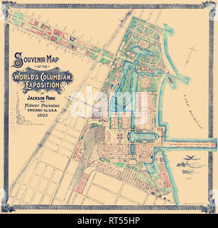 Mappa del mondo Columbian Exposition a Jackson Park e Midway Plaisance, Chicago, Illinois, 1893. Foto Stock