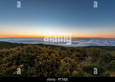 Reunion, Reunion National Park, Maido Viewpoint, vista dal vulcano Maido di Cirque de Mafate, mare di nuvole e al tramonto Foto Stock