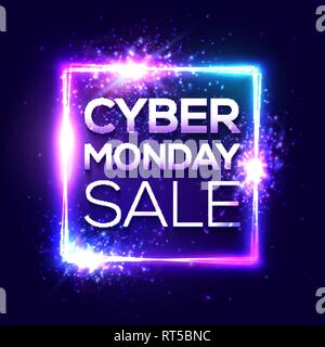 Cyber lunedì vendita banner. Moda stile al neon. Illustrazione Vettoriale
