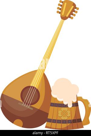 Birra vaso di legno con chiodi di garofano e il mandolino illustrazione vettoriale design Illustrazione Vettoriale