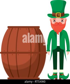 La birra Barile di legno con l'Irlanda uomo illustrazione vettoriale design Illustrazione Vettoriale