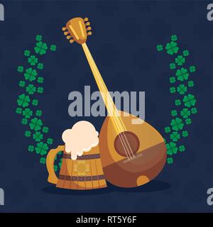 Birra vaso di legno con chiodi di garofano e il mandolino illustrazione vettoriale design Illustrazione Vettoriale