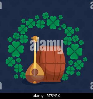 La birra Barile di legno e il mandolino illustrazione vettoriale design Illustrazione Vettoriale