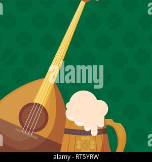 Birra vaso di legno con chiodi di garofano e il mandolino illustrazione vettoriale design Illustrazione Vettoriale