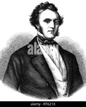 Sir Austen Henry Layard, British archeologo, storico dell'arte, politico e diplomatico, 1817-1894. litografia da: 'National-Kalender für alle Kronländer der kaiserl. königl. Österreichischen Monarchie auf das Schaltjahr 1856 ' (calendario nazionale per tutte le terre di corona del monaarchy imperiale d'Austria, 1856", litografo: W. Klimt, pubblicato da Carl Wilhelm Medow, Leitmeritz / Praha., Additional-Rights-Clearance-Info-Not-Available Foto Stock