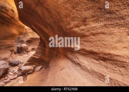 Scenic canyon di calcare, Barranco de las Vacas in Gran Canaria Isole Canarie Spagna . Foto Stock