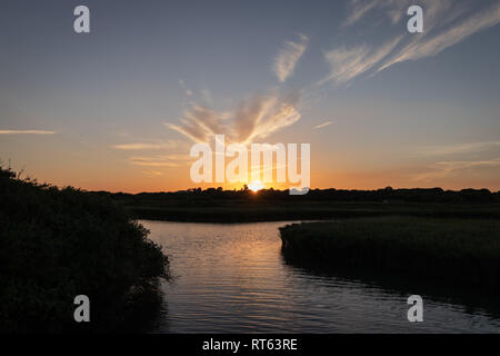 Tramonto a lamelle in una riserva naturale Foto Stock