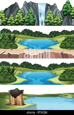 Set di diversa natura scene illustrazione Illustrazione Vettoriale