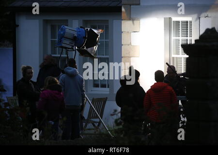 Le riprese di una scena del dramma di ITV della baia in banca Hest. Foto Stock