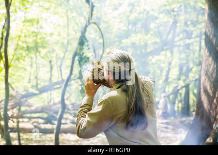 Incendio delle competenze a Beltane Fire Festival, Sussex, Regno Unito Foto Stock