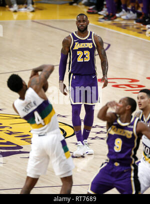 Febbraio 27, 2019 - Los Angeles, California, Stati Uniti - Los Angeles LakersÃ• LeBron James (23) durante un'NBA Basketball gioco tra Los Angeles Lakers e New Orleans Pellicani Mercoledì, 27 febbraio 2019, in Los Angeles. (Credito Immagine: © Ringo Chiu/ZUMA filo) Foto Stock