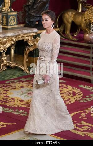 Isabel Preysler durante la visita del Presidente della Repubblica del Perù Martin Vizcarra di Spagna presso il Palazzo Reale di Madrid. Foto Stock