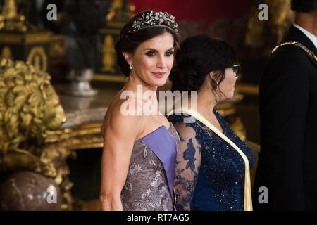 Madrid, Spagna. Il 27 febbraio, 2019. Regina Letizia di Spagna durante la visita del Presidente della Repubblica del Perù Martin Vizcarra di Spagna presso il Palazzo Reale di Madrid. Credito: Piscina/SOPA Immagini/ZUMA filo/Alamy Live News Foto Stock