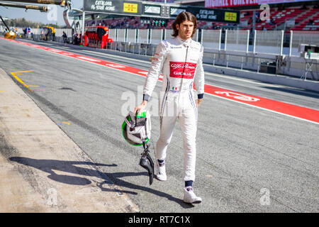 A MONTMELÒ, Catalogna, Spagna. 28 Feb, 2019. Antonio Giovinazzi di Alfa Romeo Racing visto durante la seconda settimana di test F1 giorni nel circuito di Montmelo, Catalogna, Spagna. Credito: SOPA Immagini limitata/Alamy Live News Foto Stock