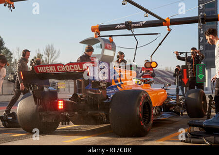 Montmelo, Barcelona, Spagna. 28 feb 2019.Lando Norris (McLaren F1 Team) MCL34 auto, visto in azione durante i test invernali giorni presso il Circuit de Catalunya a Montmelò (Catalogna). Credito: SOPA Immagini limitata/Alamy Live News Foto Stock