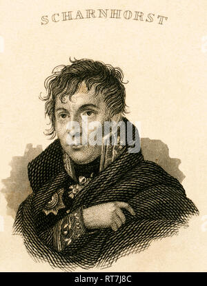 Gerhard von Scharnhorst, generale prussiano, incisione in acciaio da Carl Mayer / Nürnberg, pubblicato da C. A. Hartleben, Pesth, circa 1850., artista del diritto d'autore non deve essere cancellata Foto Stock