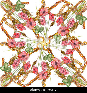 Moda di lusso con stampe botaniche di fiori di campo dei fiori. Illustrazione ad acquerello set. La configurazione di sfondo. Foto Stock