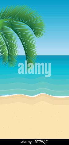 Palm tree leaf sulla spiaggia con acque turchesi vacanze estate sfondo illustrazione vettoriale EPS10 Illustrazione Vettoriale