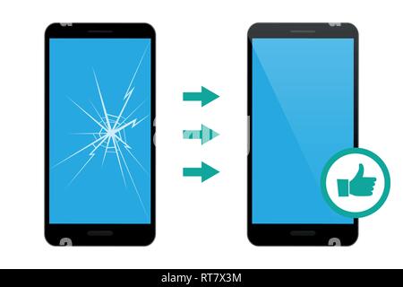 Telefono cellulare di servizio di riparazione rotto e riparato display illustrazione vettoriale EPS10 Illustrazione Vettoriale