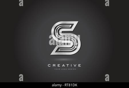 S Argento acciaio monogramma lettera Logo Design. S moderna icona di metallo con bella creativa in ferro metallico vettore di texture. Illustrazione Vettoriale