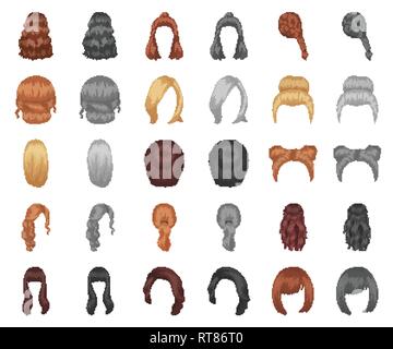 Retro,barberia,beauty,braid,cartoon,monochrom,raccolta,pettinate,curl,dark,design,fashion,femmina,capelli,haircut,pettinatura,parrucchiere,l'acconciatura,icona,immagine,isolato,kara,luce,logo,long,Modello,altri tipi,paint,pebble,rosso,salon,impostare,segno,spit,stile,styling,il simbolo,coda,tipo,varietà,vettore,web,donna, Vettori vettore , Illustrazione Vettoriale