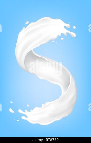 Big splash di latte e versare il vettore illustrazione realistica isolato su sfondo blu illustrazione vettoriale Illustrazione Vettoriale