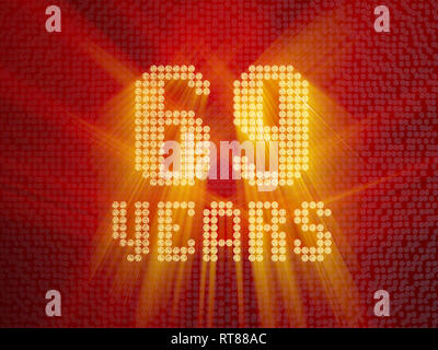 Numero aureo sessantanove anni (numero 69 anni) font tratteggiata, vista dall'alto, con i raggi di luce. 3D render Foto Stock