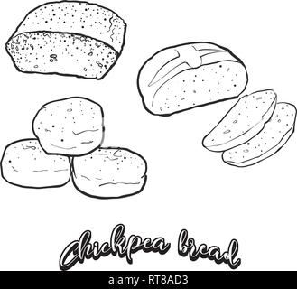 Mano bozzetto di ceci pane di pane. Vettore di disegno di cibo lievitato, usualmente noto in Albania e Turchia. Illustrazione di pane serie. Illustrazione Vettoriale