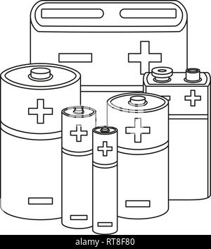 Line art in bianco e nero serie batteria Illustrazione Vettoriale