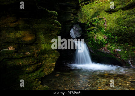 St Nectans Glen e cascata è a un tiro di schioppo da Tintagel in Cornovaglia. Il sito è diventato un luogo di pace e tranquillità dove la gente va a rem Foto Stock