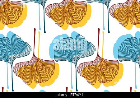 Foglie di Ginkgo in una colorata tavolozza di disegno vettoriale Illustrazione Vettoriale