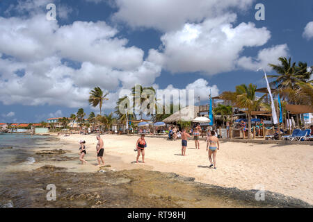 Vista della spiaggia, Coco Beach Bonaire, Kralendijk, Bonaire, ABC isole Antille sottovento, dei Caraibi Foto Stock