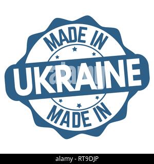 Fabbricato in Ucraina di firmare o di timbro su sfondo bianco, illustrazione vettoriale Illustrazione Vettoriale